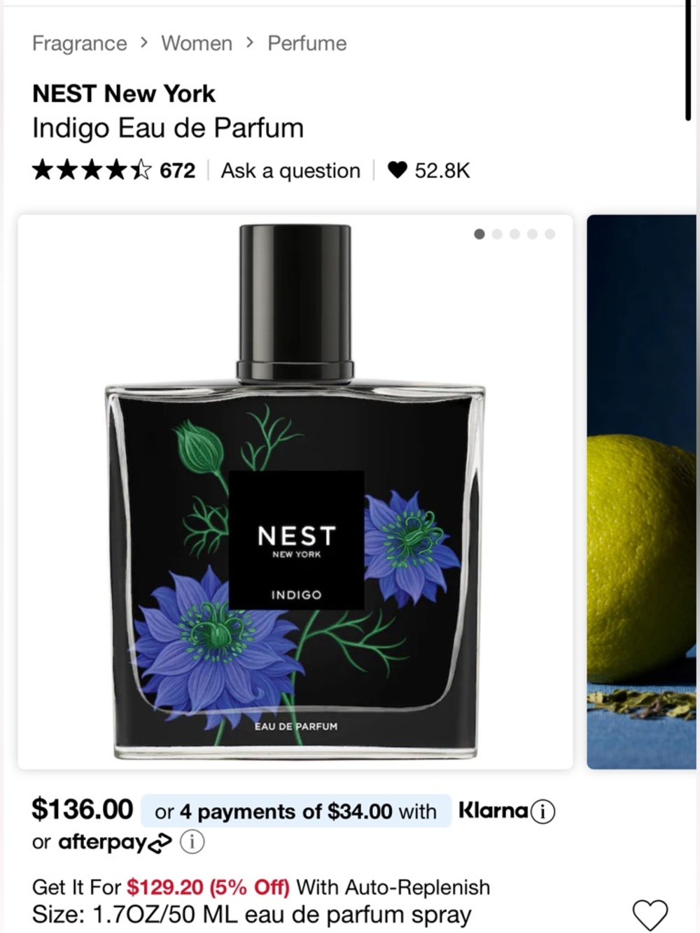 NEST Indigo Eau de Parfum — Black Bottle with Blue Floral Accent